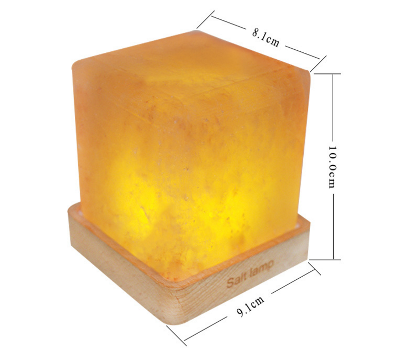 Himalayan Salt Night Lamp, Hand-Carved Wooden Base