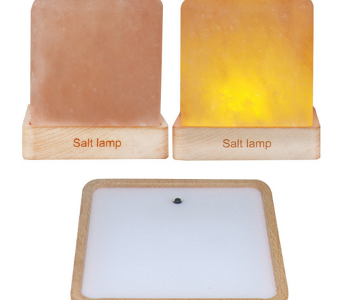 Himalayan Salt Night Lamp, Hand-Carved Wooden Base