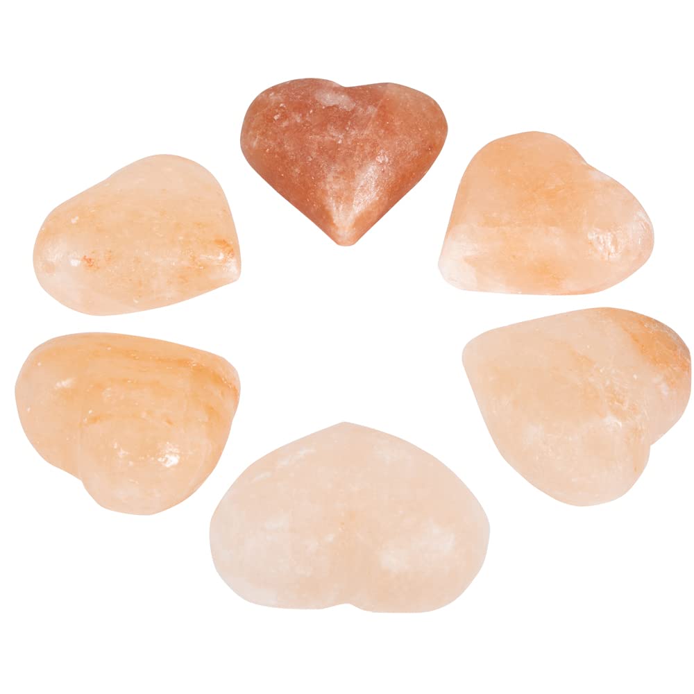 Pure Himalayan Salt Works Heart Massage Stone Pink Crystal Hand-Carved Stone for Massage Therapy Deodorant and Salt and Sugar Scrubs 2.75” W x 3” H x 1.5” D (Pack of 6)