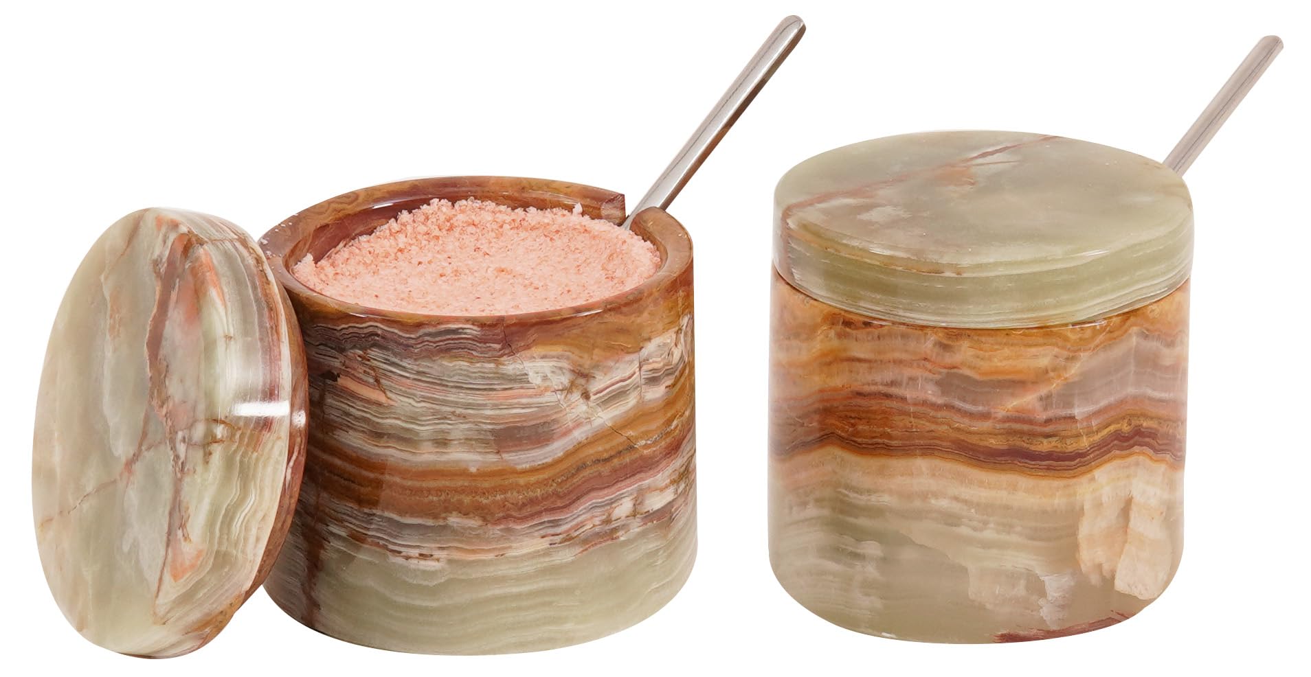 SPESHSTONES Marble Salt Cellar With Lid 3 Inches Green Handmade Celtic Salt Holder With Lid - Seasoning Salt and Sugar Bowl with Lid and Spoon Salt Dispenser Salt Containers For Countertop
