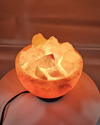Close view of the lit salt chunks inside the bowl
