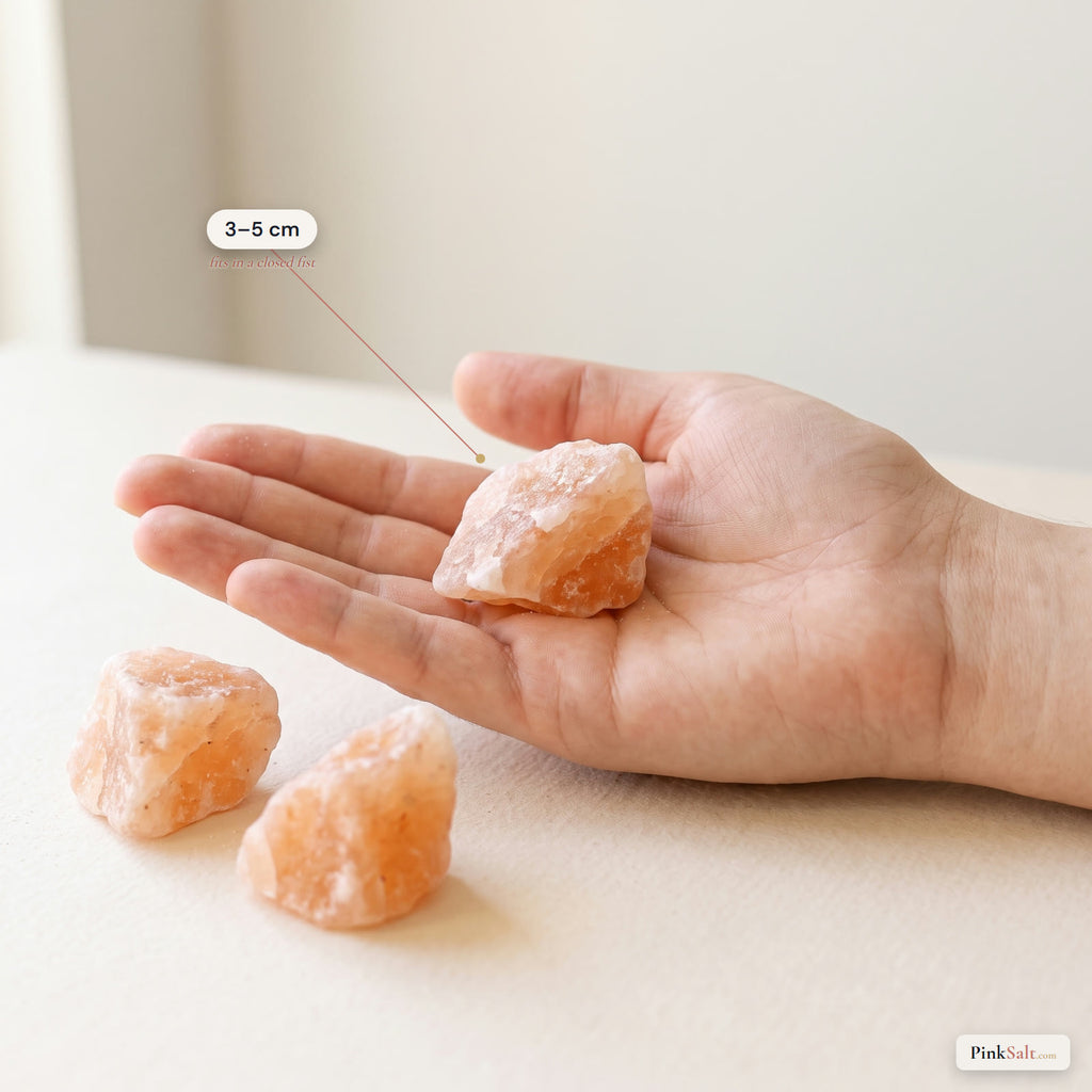 Size guide: a 3 to 5 cm Himalayan salt rock fits in a closed fist