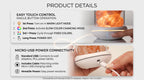 Salt glow lamp details: one-button control and micro-USB power