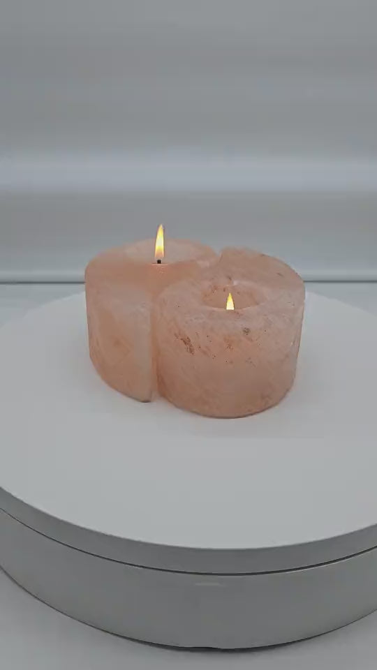 Ying yang salt candle holder, both halves lit