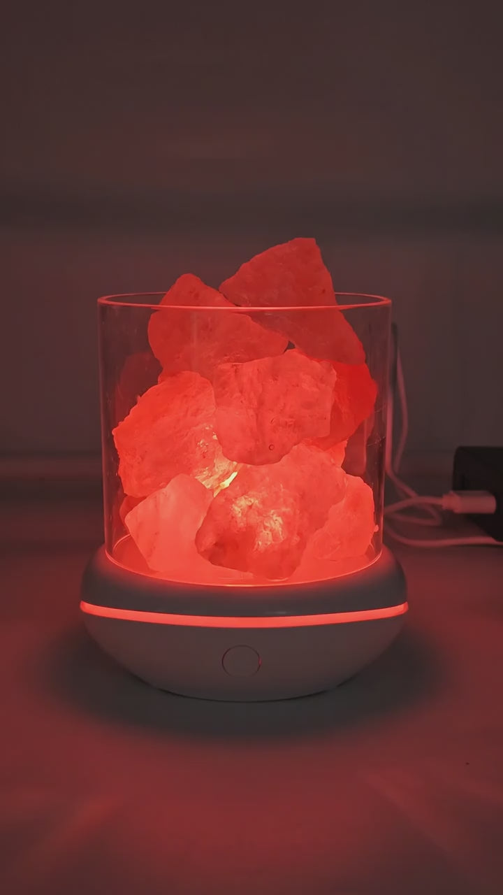 The salt glow lamp cycling through its colour modes