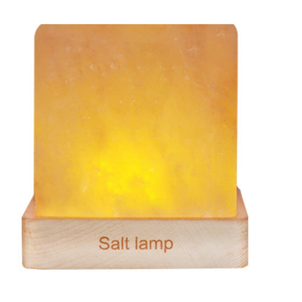 Himalayan Salt Night Lamp, Hand-Carved Wooden Base