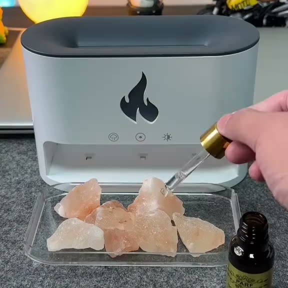 Real pink Himalayan salt chunks resting in the diffuser tray