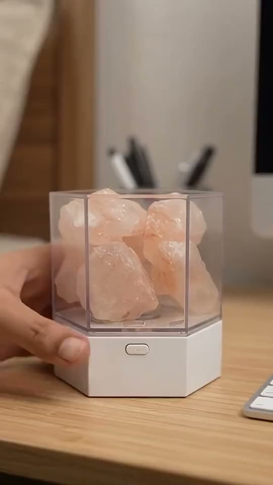 Rechargeable Modern Himalayan Salt Lamp glowing warmly